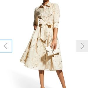 Teri Jon Metallic Jacquard Belted Shirtdress